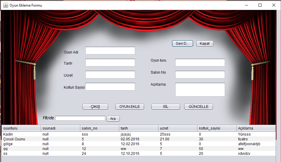Tiyatro Bilet Otomasyon Sistemi