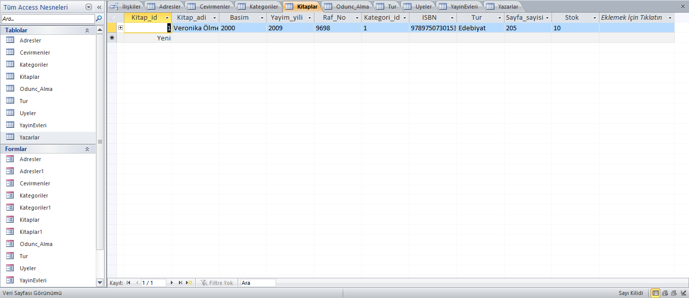 Kütüphane Otomasyonu Access Veri Tabanı