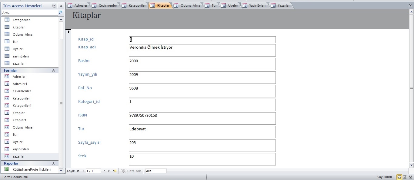 Kütüphane Otomasyonu Access Veri Tabanı